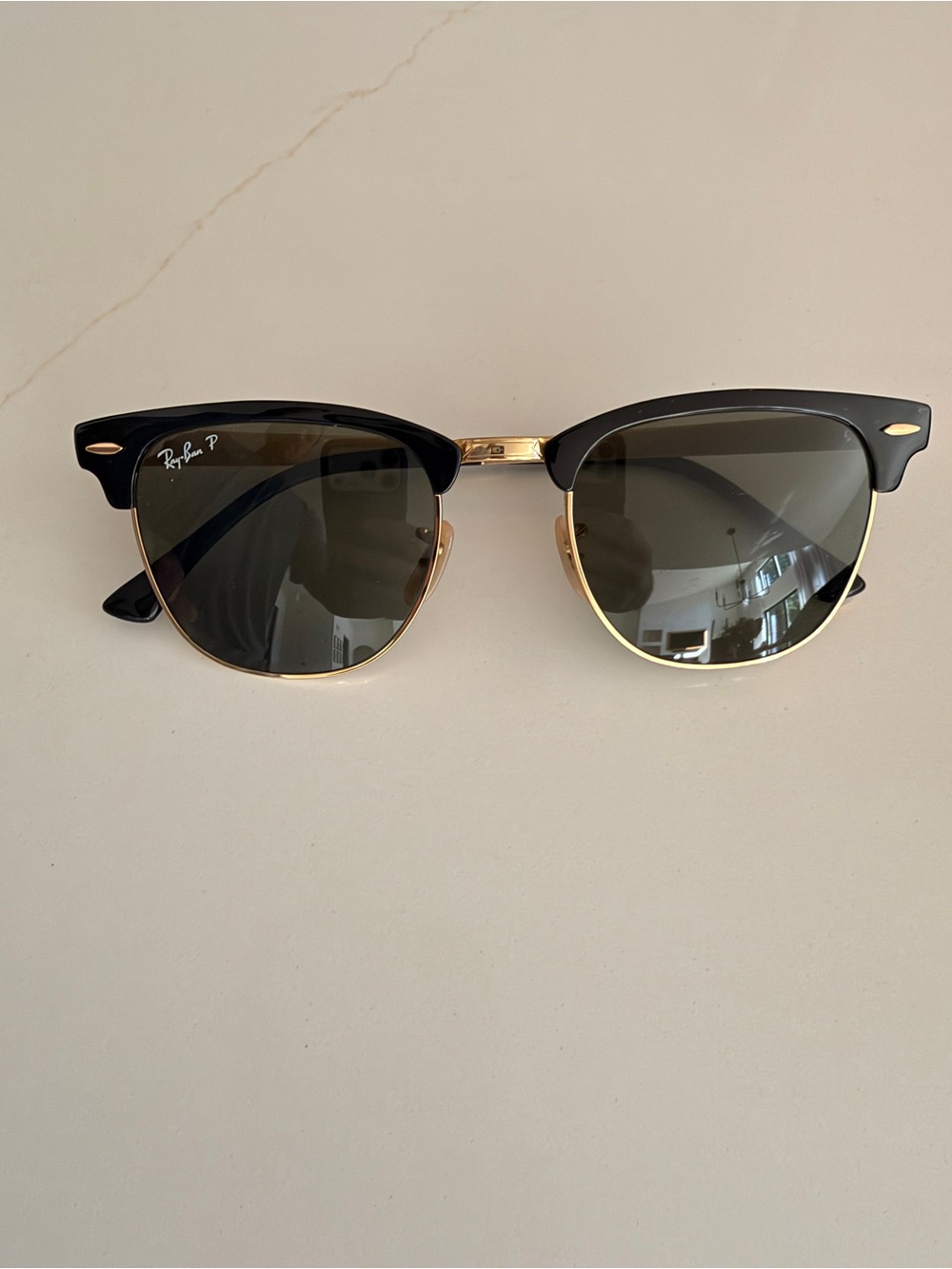 Ray-Ban Clubmaster Sunglasses Black and Gold Polarized - Never Worn